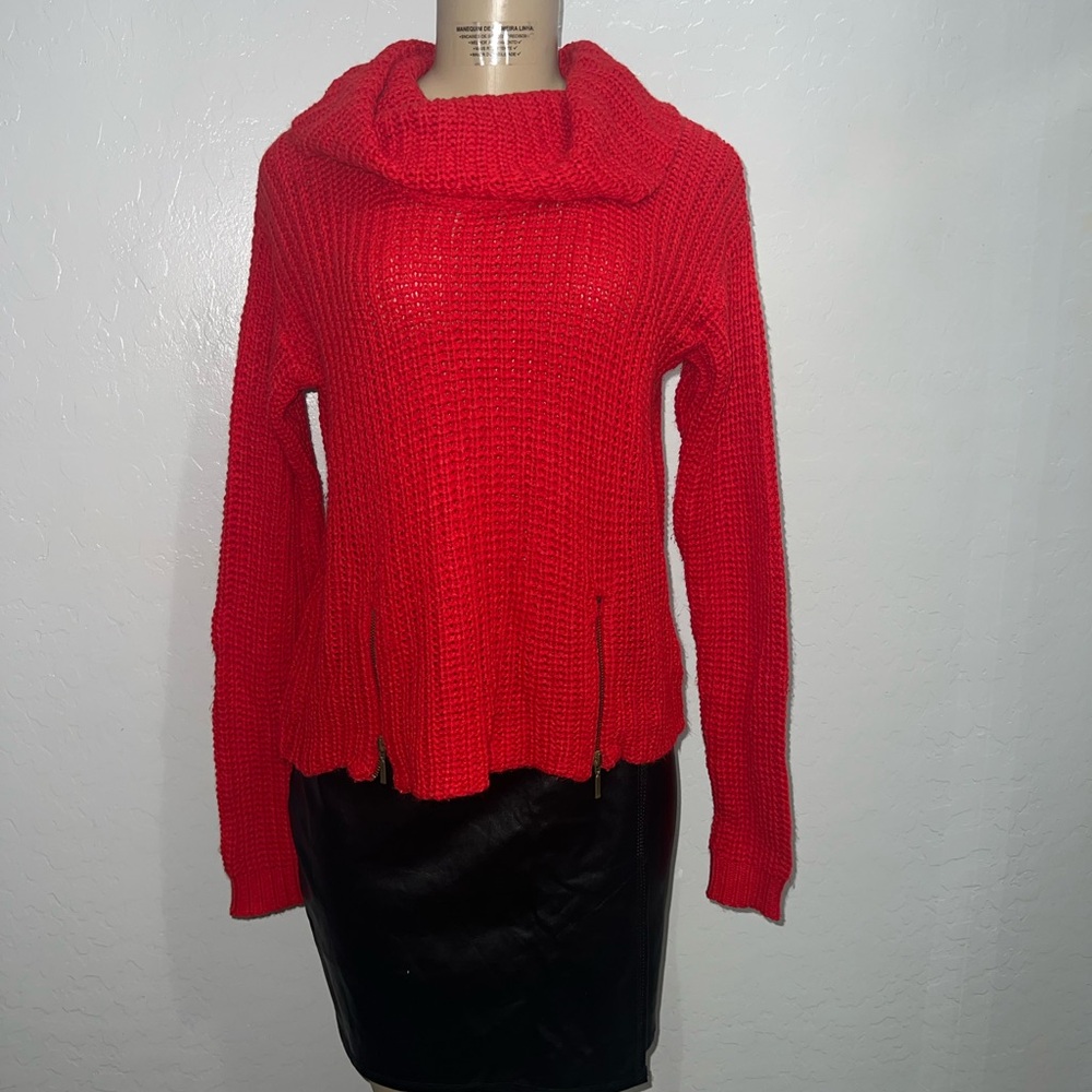 Elegant Red Cowl Neck Sweater size Large